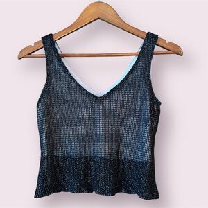 JEFFREY & DARA Evenings By Tom Barra 90s Y2K Vintage Metallic Knit Crop Tank